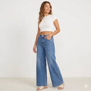 ana Womens Wide Leg Jeans High-Rise Sz 14 Denim Medium Wash Adaptive Fly Trendy